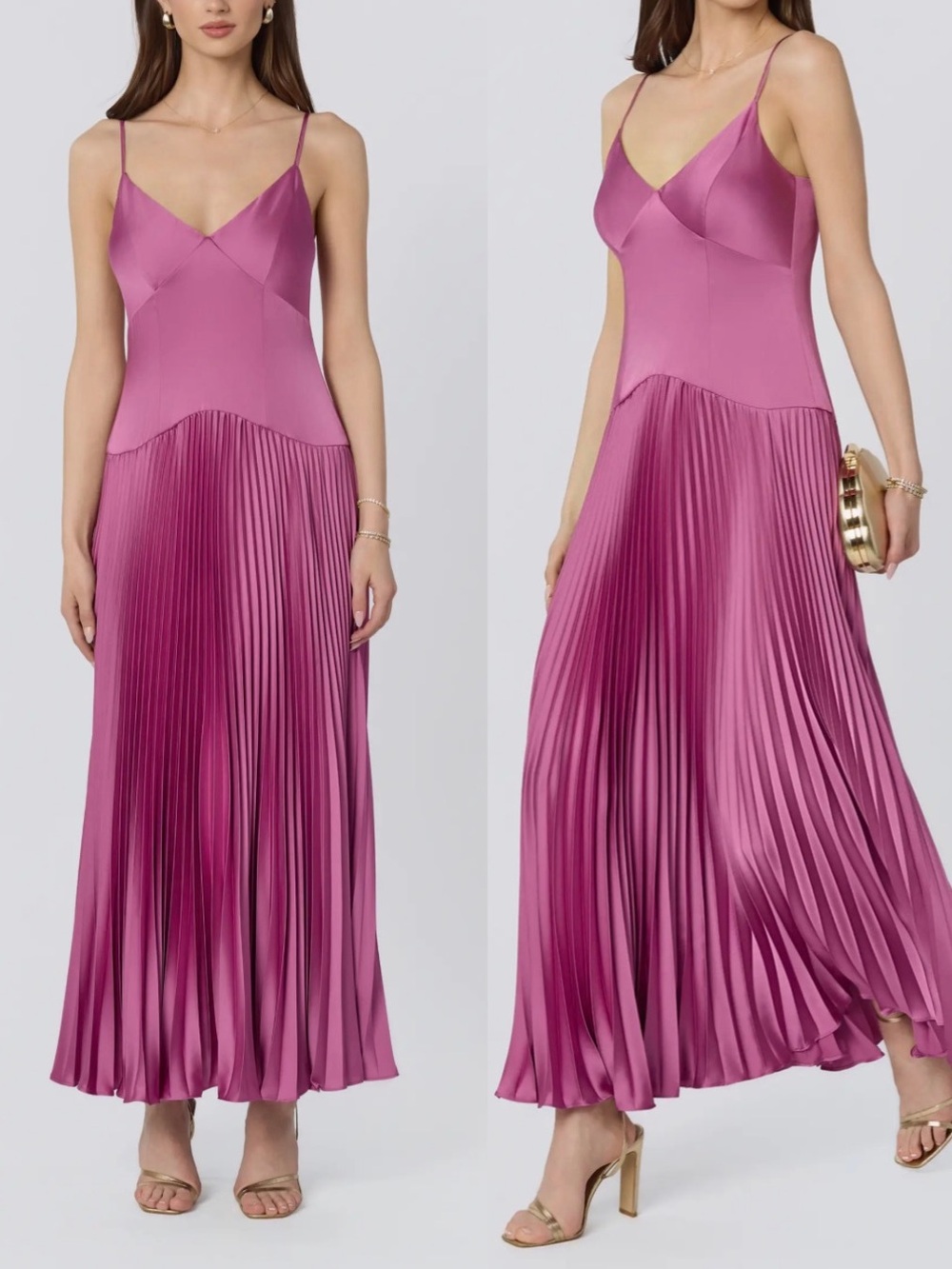NWT ASTR The Label Pleated Satin Drop Waist Midi Dress Medium Wedding Guest Gala